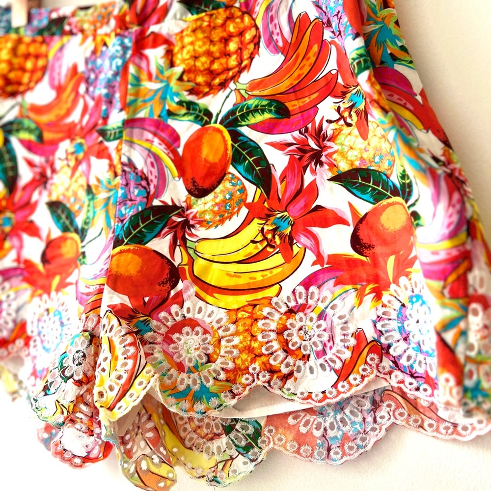 Aqua Tropical Floral and Fruit Print Cotton Shorts - Picture 4 of 6